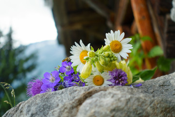 sommerlicher Blumenstrauß auf einem Stein mit Biene © by paul