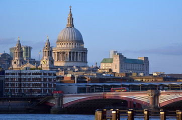 St Pauls Cathedral and London bridge with City of London skyline