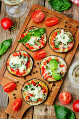 pizza eggplant with tomatoes and Basil