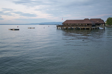 Obraz premium Bodensee mit Rorschacher Badehütte