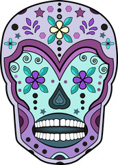 vector illustration of a mexican skull with violet flowers