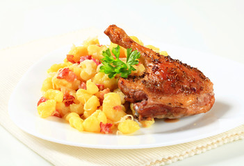 Halushky with roast duck leg