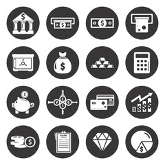 Vector white money icons set on black background