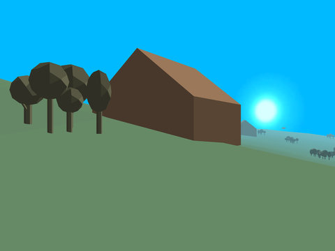 Low poly retro style landscape