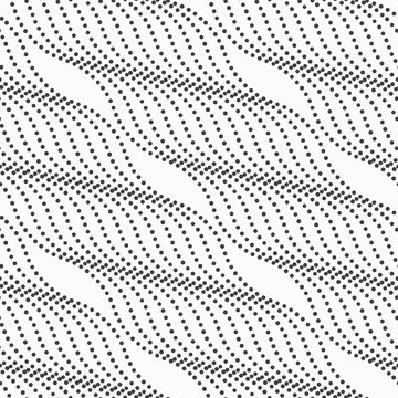 Monochrome pattern with dotted diagonal wavy lines on white