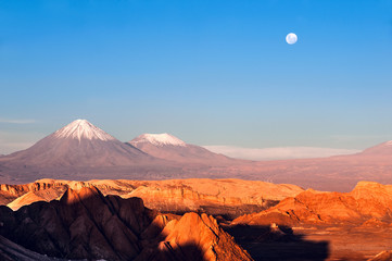 Volcanoes Licancabur and Juriques, Moon Valley, Atacama, Chile