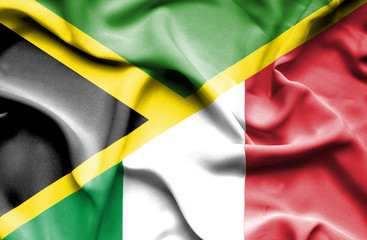 Waving flag of Italy and Jamaica