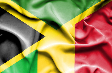 Waving flag of Mali and Jamaica