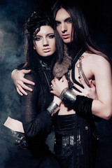 Romantic portrait of young gothic couple