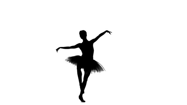 ballerina in tutu showing her techniques, silhouette, slow
