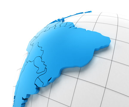 Globe of South America with national borders