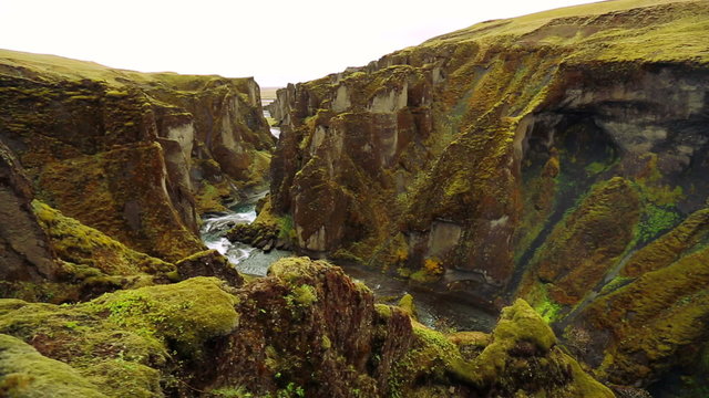 Amazing View of Magnificent Green Canyon with Natural River. Fjadrargljufur, Iceland.