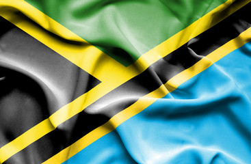Waving flag of Tanzania and Jamaica