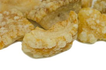 Pork rind favorite food in Thailand isolated on white background
