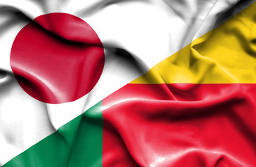 Waving flag of Benin and Japan
