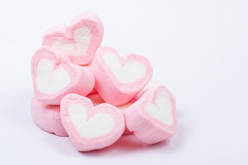 Heart shape marshmallow on white background Marshmallow