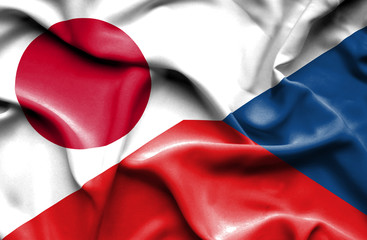 Waving flag of Czech Republic and Japan