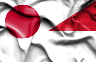Waving flag of Indonesia and Japan