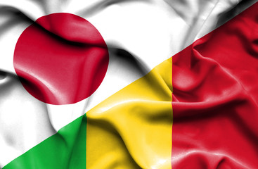 Waving flag of Mali and Japan