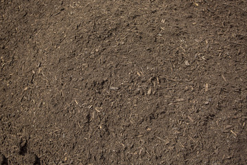 Close up view of rich, healthy compost dirt ready to be put into a garden and help grow healthy vegetables
