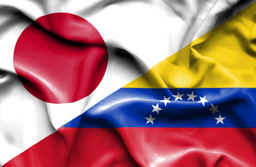 Fototapeta premium Waving flag of Venezuela and Japan