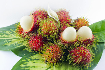 Rambutan fruit white background.