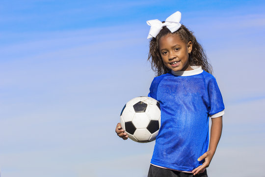 Smiling Young African American Soccer Player Portrait With Lots Of Copy Space