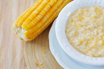 Corn porridge  in white plate