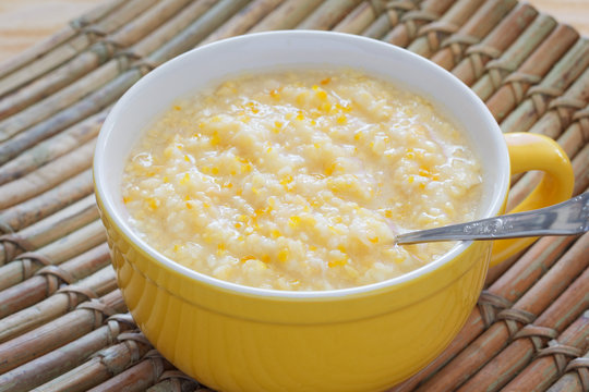 Corn porridge in yellow bowl
