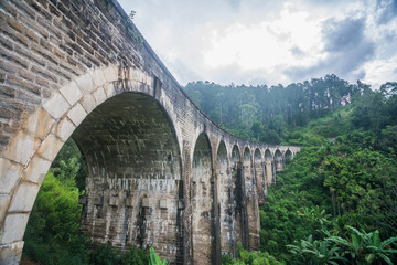 Ancient railway bridge at Demodara in Sri Lanka