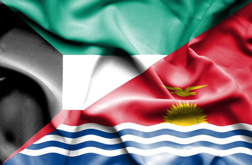 Waving flag of Kiribati and Kuwait