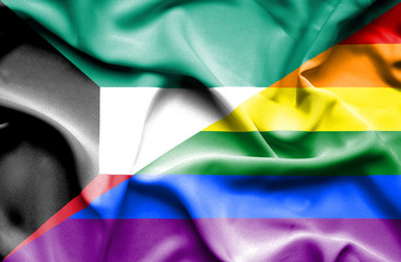 Waving flag of LGBT and Kuwait