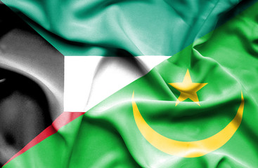 Waving flag of Mauritania and Kuwait