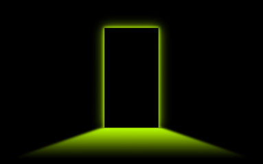 Black door with bright neonlight at the other side