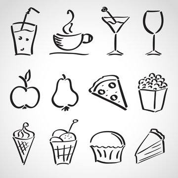 Ink stylesketch set  - food, drinks, ice cream