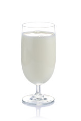 Fresh glass of milk on white background with
