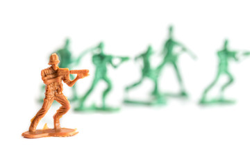 miniature toy soldier on white background