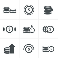 Coins Icons Set, Vector Design