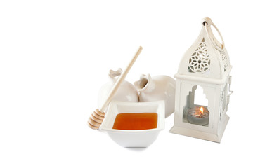rosh hashanah (jewesh holiday) concept - honey and pomegranate