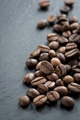 roasted coffee beans on a dark background, vertical