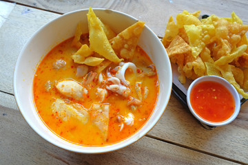 Seafood Tomyam soup in the bowl - Thai food