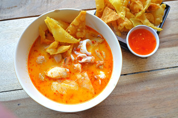 Seafood Tomyam soup in the bowl - Thai food