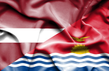 Waving flag of Kiribati and Latvia