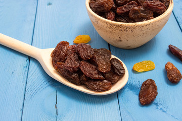 the raisins on a blue board