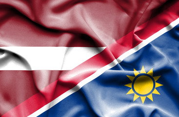 Waving flag of Namibia and Latvia