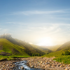 early morning mountain valley scene