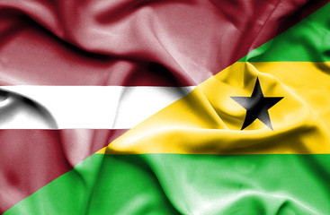 Waving flag of Sao Tome and Principe and Latvia