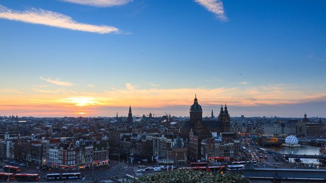 Beautiful Full HD timelapse at sunset of the skyline of Amsterdam, the Netherlands