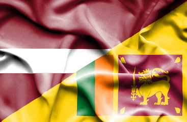 Waving flag of Sri Lanka and Latvia