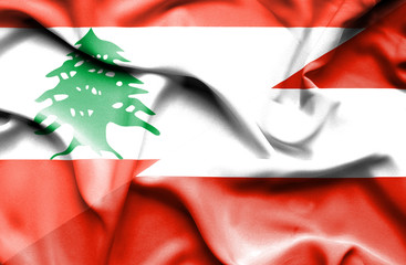 Waving flag of Austria and Lebanon